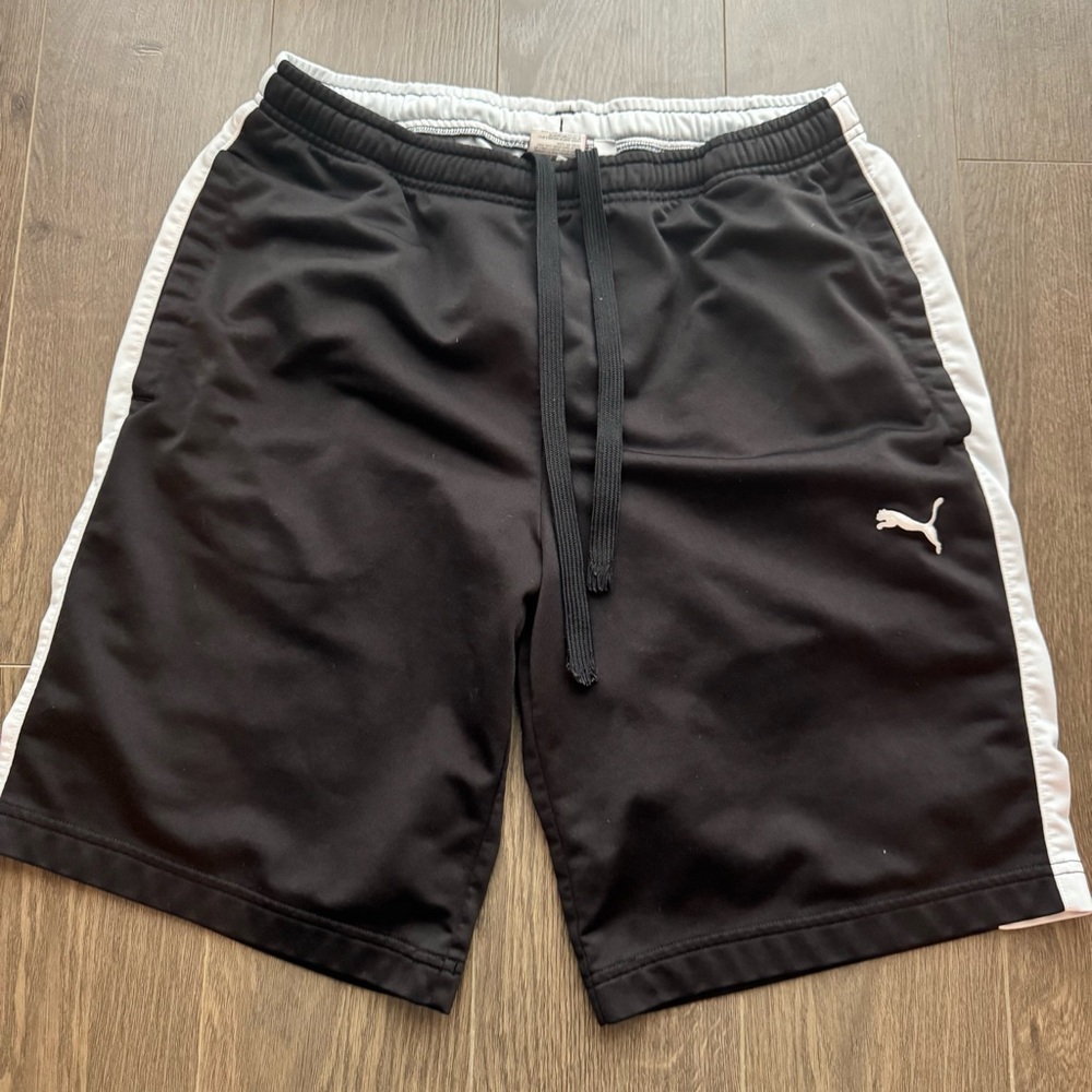 Puma Black and White Athletic Shorts with Drawstring Waistband